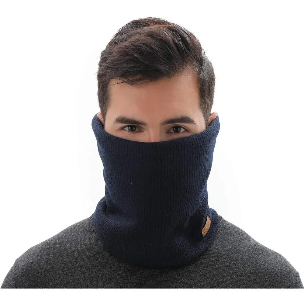 Men's Grey Navy Winter Ski Neck Gaiter Face Scarf Fleece Lined Windproof Scarves